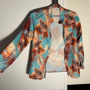 Tropical Print Open Blazer